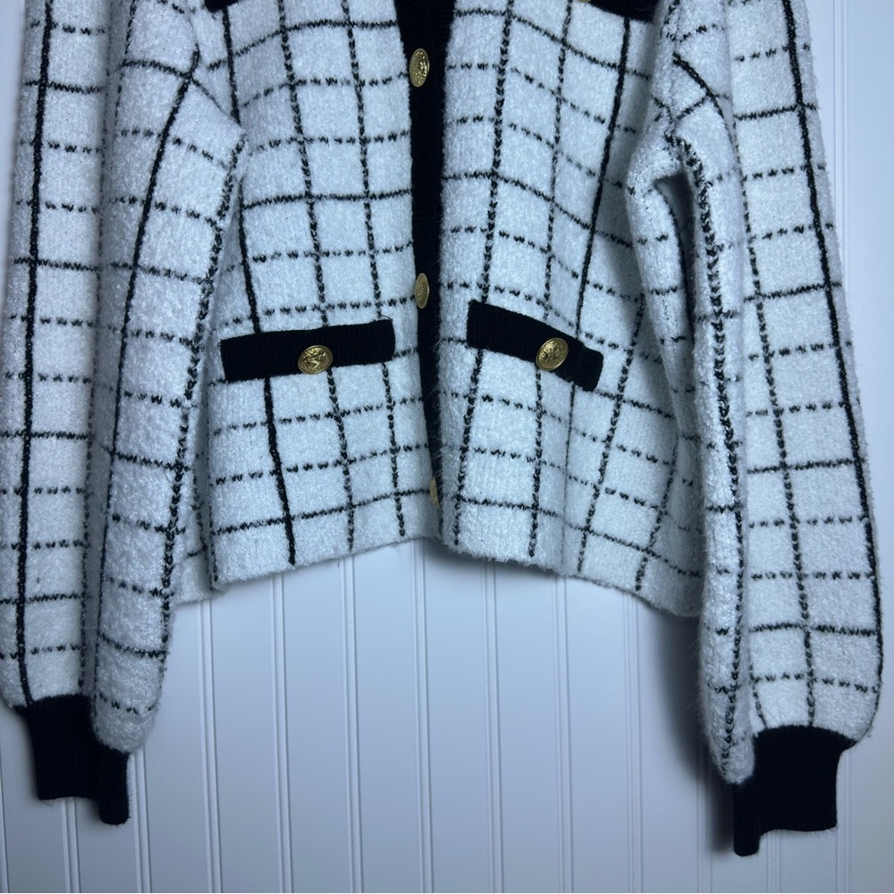 Marled Black and White Grid Pattern Blazer - Picture 5 of 15